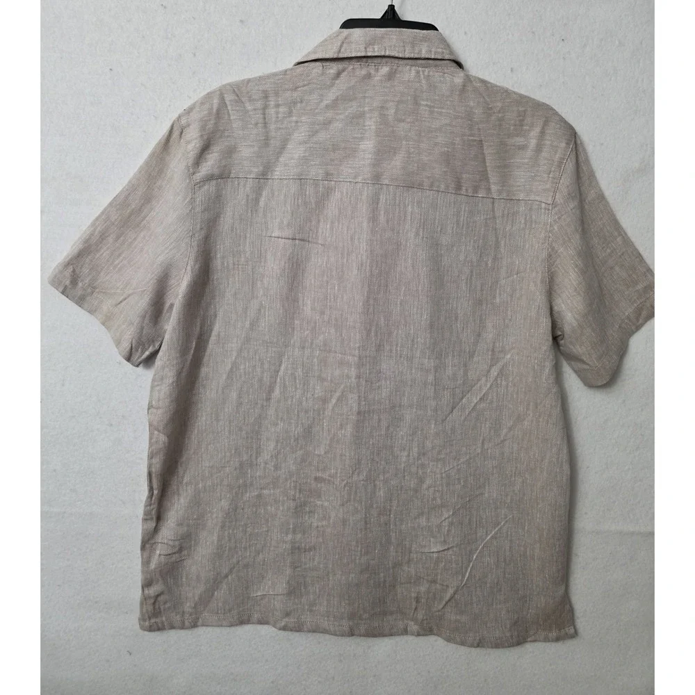 Ike Behar Taupe Color Linen Rayon Blend Button Down Shirt Size Small